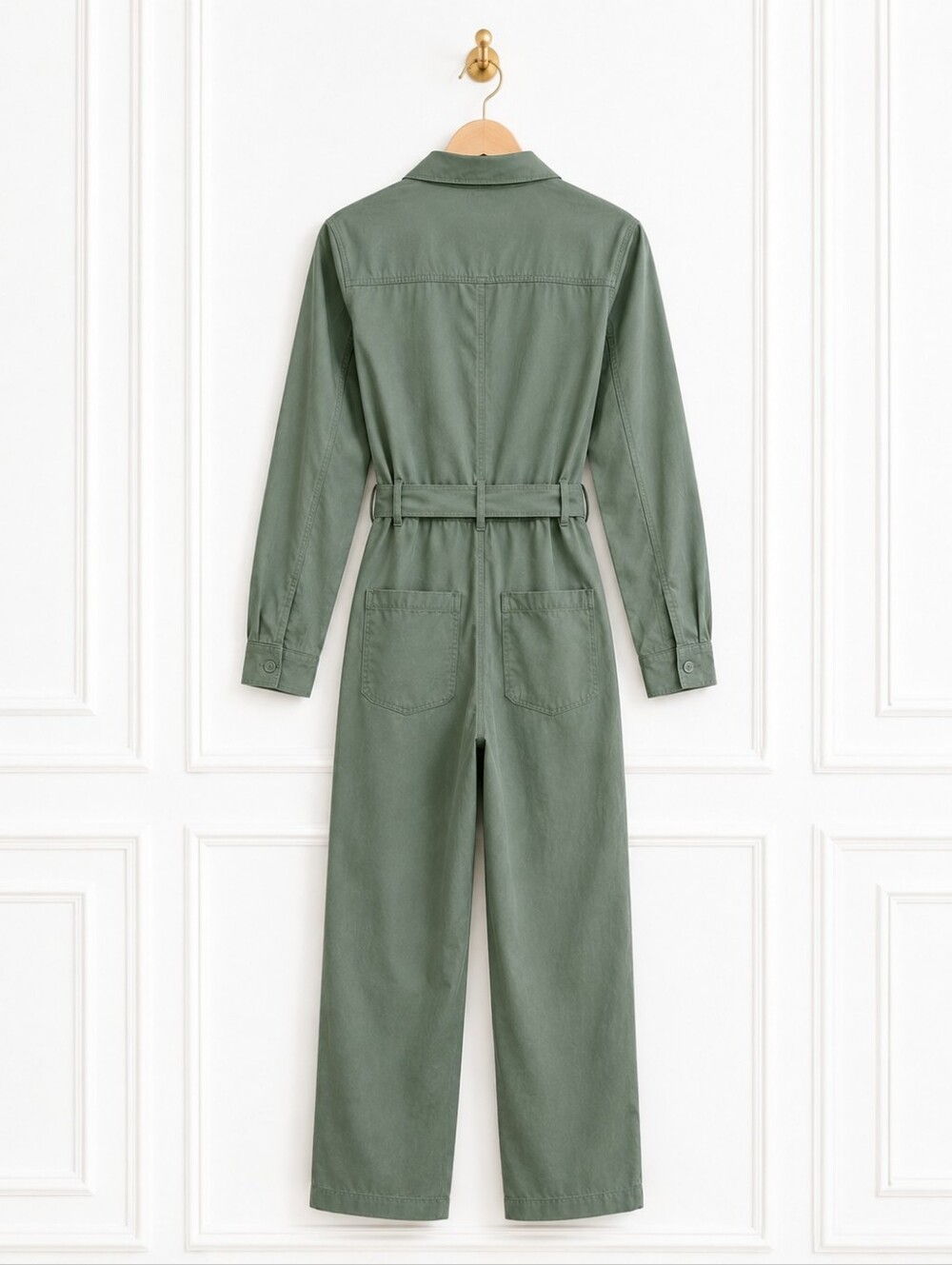 Style & Co Olive Green Utility Jumpsuit Belted Long Sleeve Size 8 - Picture 6 of 8